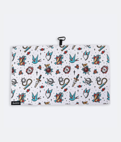Retro Tattoo White - Magnetic Golf Towel