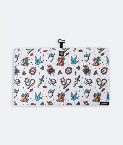 Retro Tattoo White - Magnetic Golf Towel