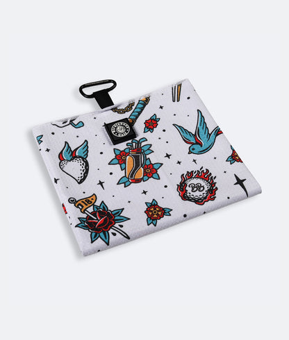 Retro Tattoo White - Magnetic Golf Towel