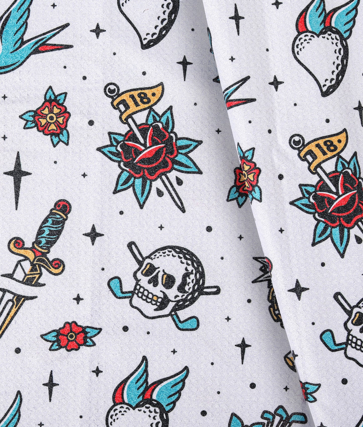 Retro Tattoo White - Magnetic Golf Towel