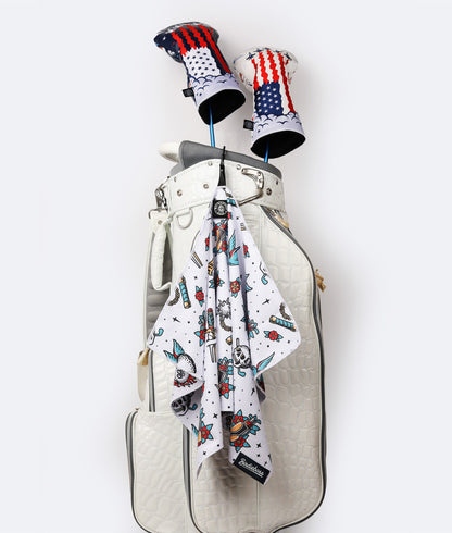 Retro Tattoo White - Magnetic Golf Towel