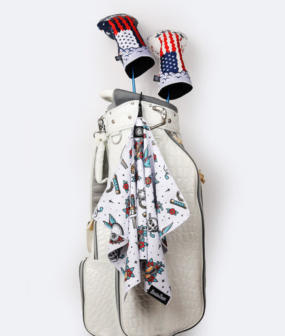 Retro Tattoo White - Magnetic Golf Towel