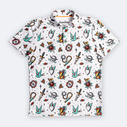 Retro Tattoo Polo White